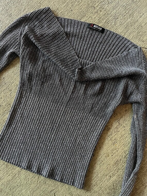 Vintage Silver Metallic Ribbed Knit - image 3