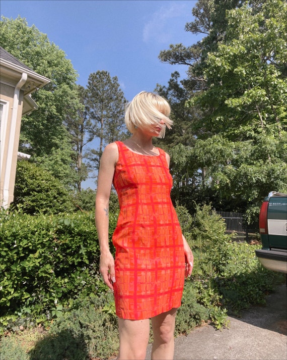 Vintage 90s Orange and Pink Check Mini Dress - image 3