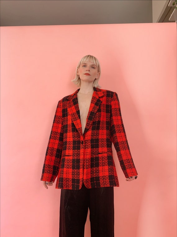 Vintage 80s Red/Black Tweed Single Button Blazer
