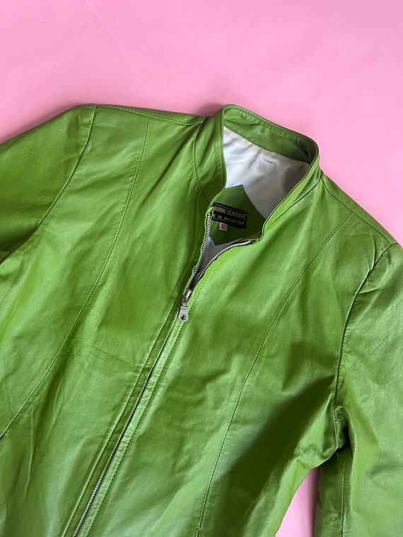 VTG 70s/80s Green Leather Motorcycle Jacket - image 3