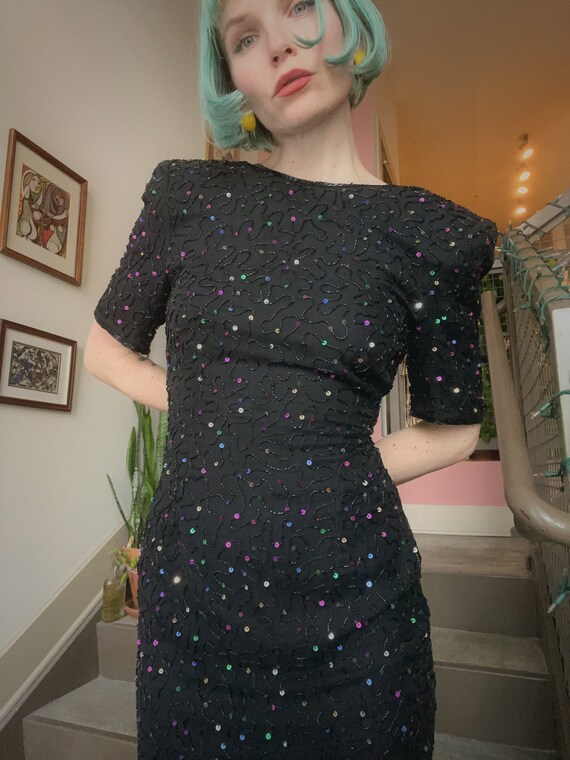 VTG 80s Beaded Silk Mini - image 2