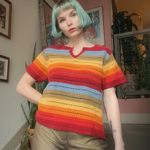 VTG Liz Claiborne Lizwear Cotton Crochet Rainbow Top image 1