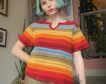 VTG Liz Claiborne Lizwear Cotton Crochet Rainbow Top