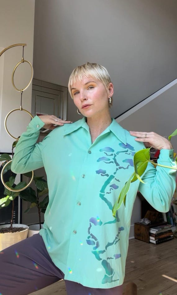 VTG 70s Mint Collared Blouse - image 2