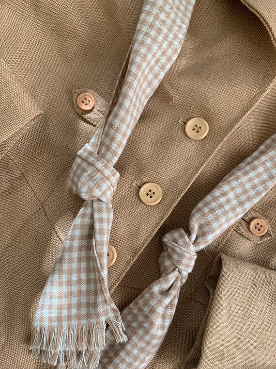70s Tan Coat with Gingham Tie - image 4
