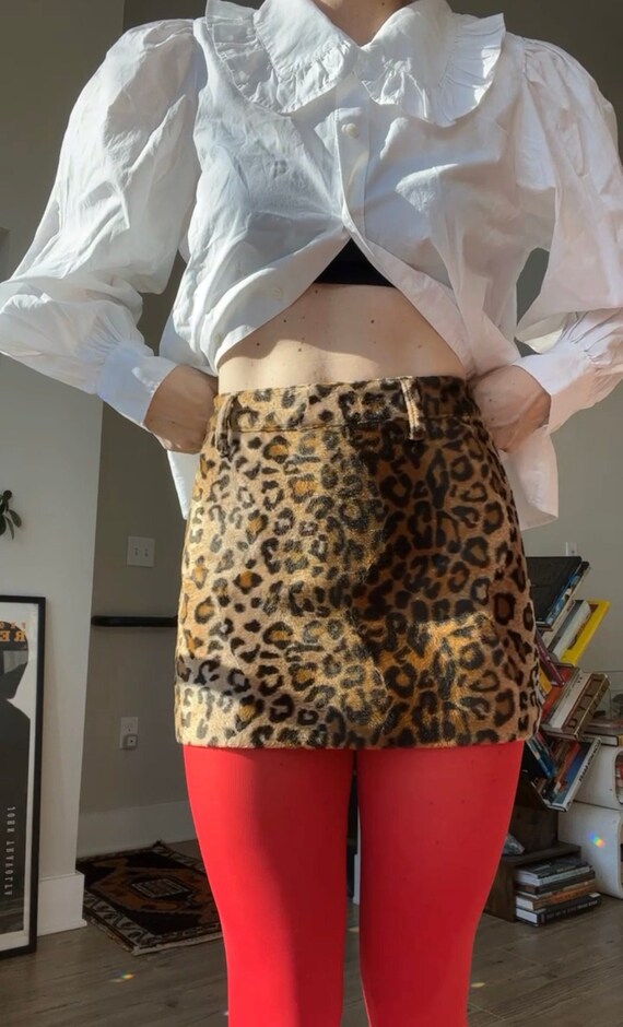 VTG Y2K Faux Fur Leopard Print Micro Mini Skirt