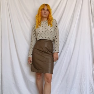 Taupe Leather Pencil Skirt image 2