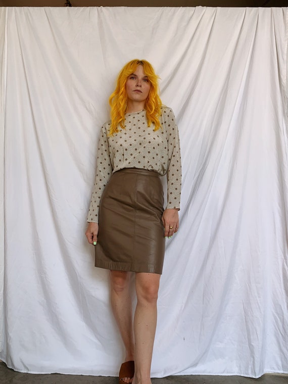 Taupe Leather Pencil Skirt - image 2
