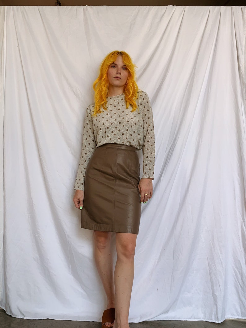 Taupe Leather Pencil Skirt image 2