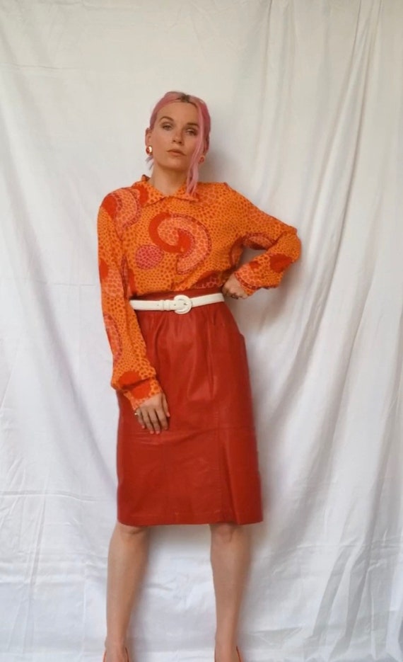 Vintage | Red Leather Pencil Skirt