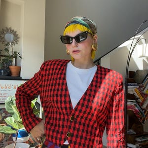 VTG 90s Red and Black Check Cropped Blazer