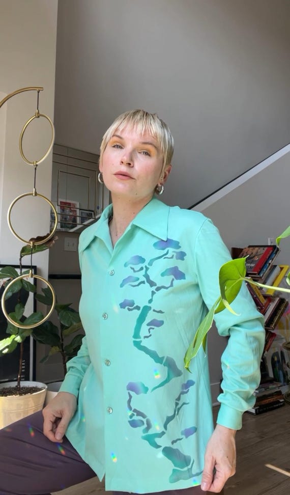 VTG 70s Mint Collared Blouse - image 1