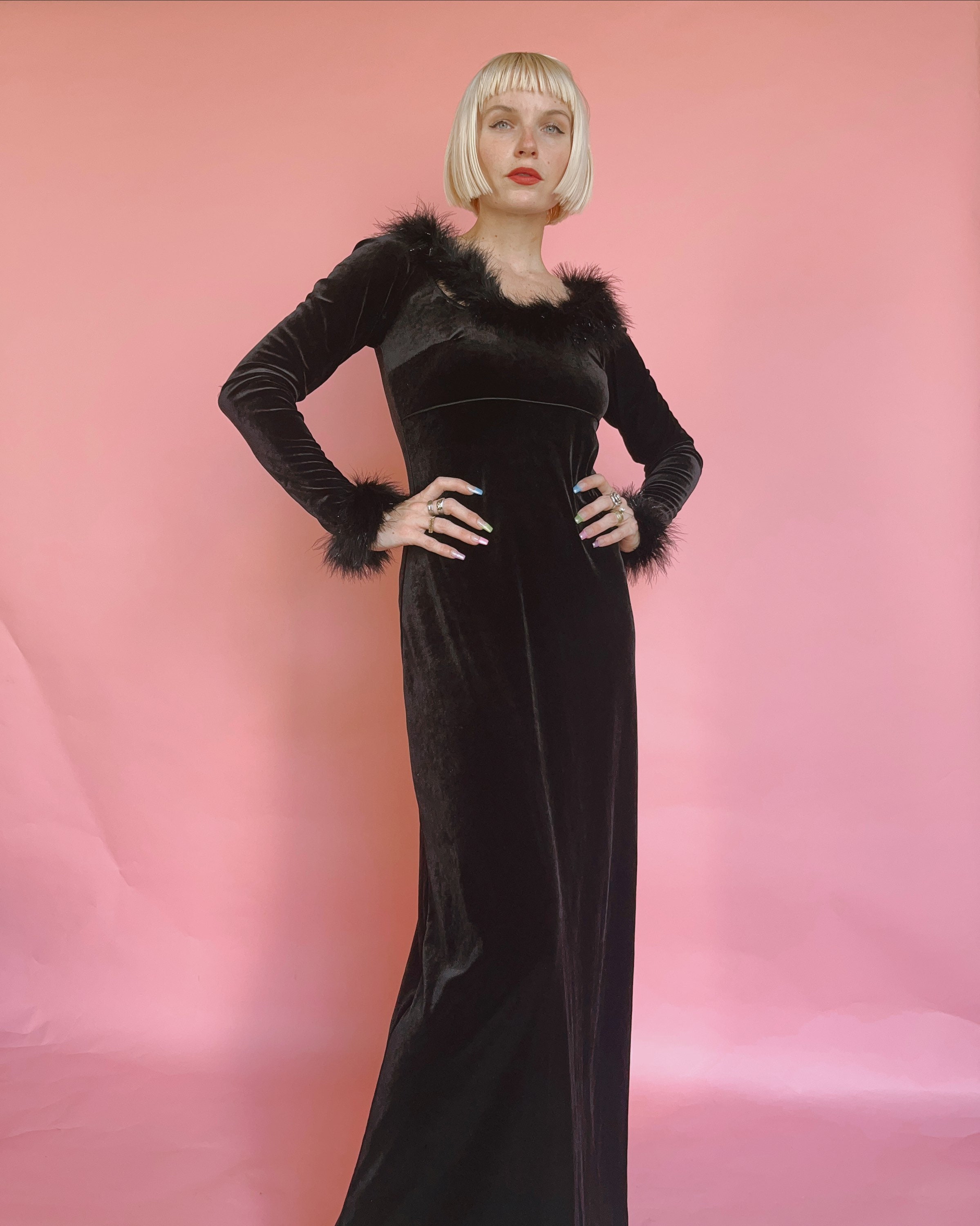 Vintage Puff Sleeve Black Velvet Evening Gown | Deco Shop