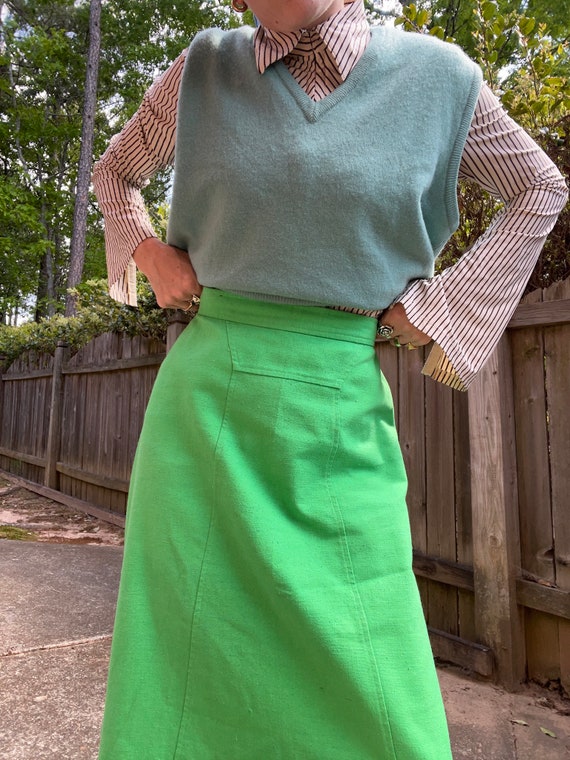 VTG 70s Bright Green A Line Skirt - image 2