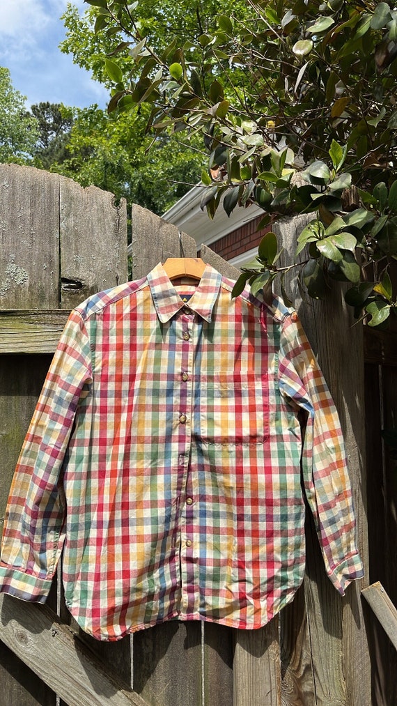 VTG 90s LizSport Rainbow Check Blouse