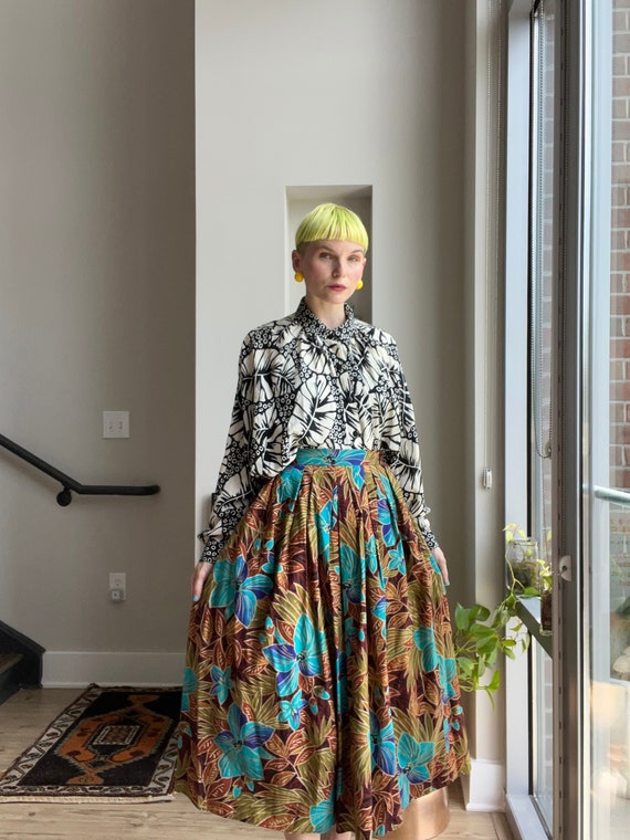 VTG 80s Floral Midi Skirt - image 1