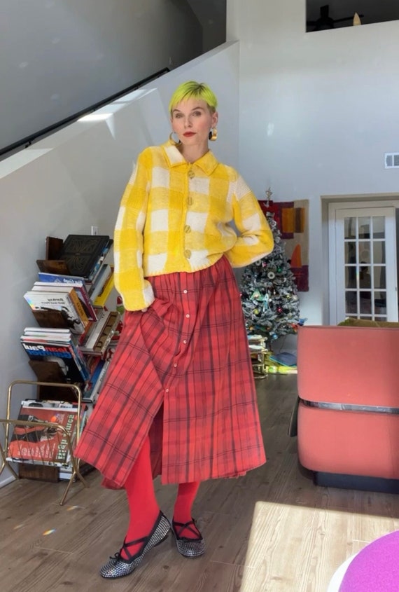 VTG 80s Red Plaid Midi Skirt