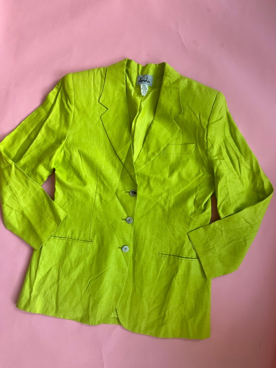 VTG 90s Neon Green Linen Blazer