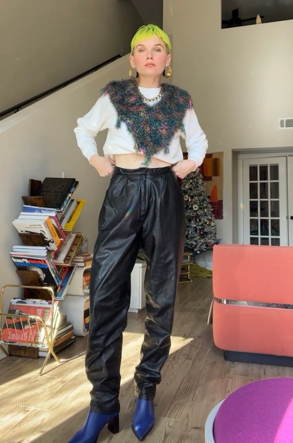 VTG 80s Liz Roberts Robert Elliot Black Leather Trousers