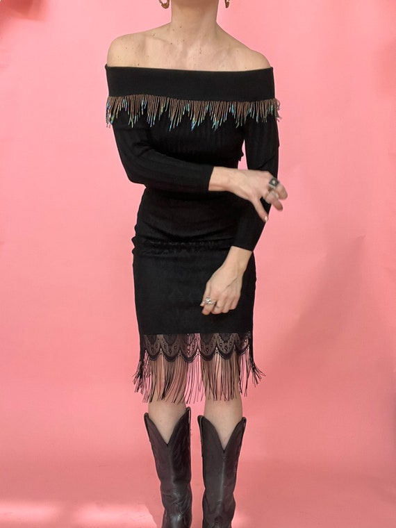 VTG y2k Black Fringe Skirt