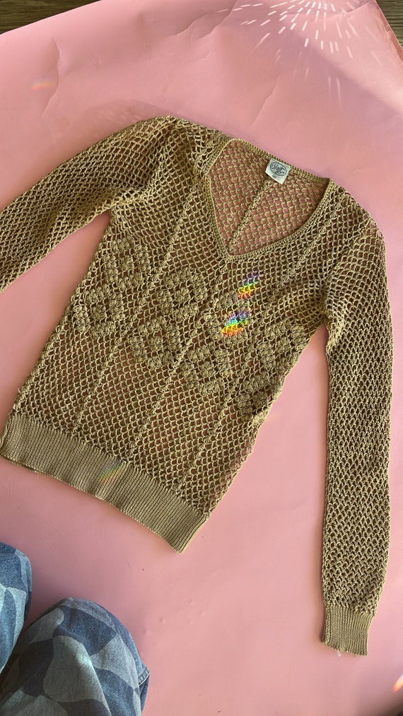 VTG 70s Tan Crochet Sweater - image 4