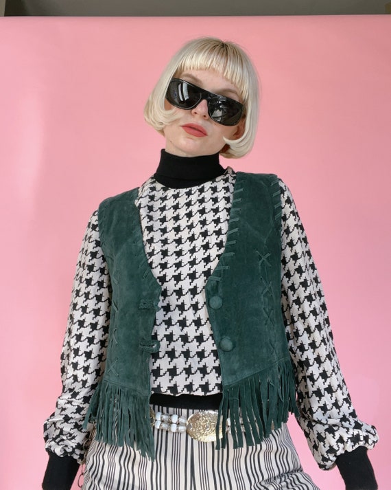 VTG 90s Green Suede Fringe Vest