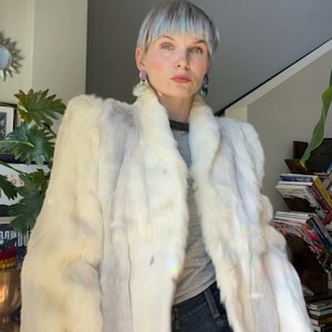 VTG 80s White/Lavender Rabbit Fur Coat
