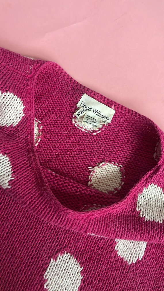 VTG 80s Pink Polka Dot Hand Knit Vest - image 5