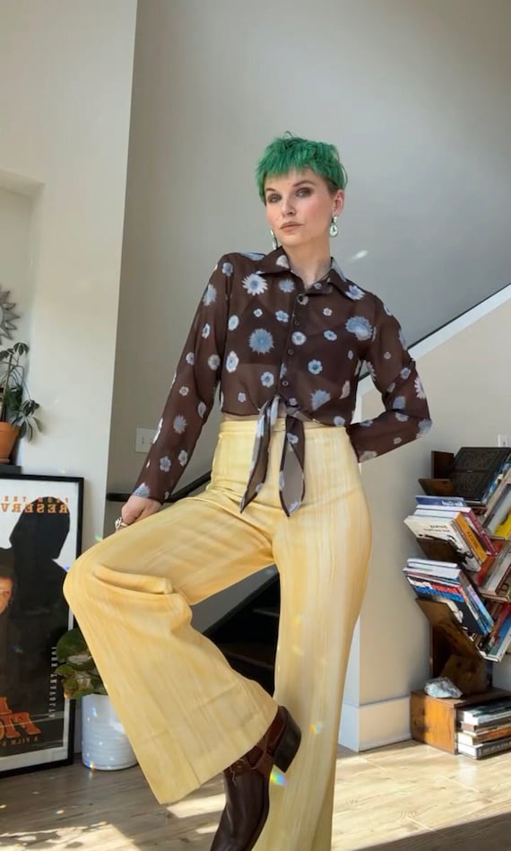 VTG 60s Marbled Yellow Trousers - image 1