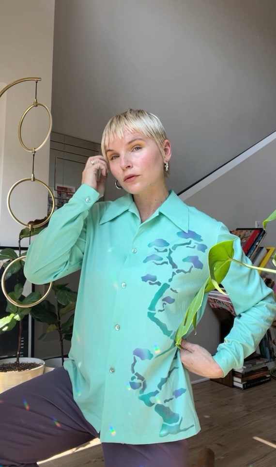 VTG 70s Mint Collared Blouse - image 3