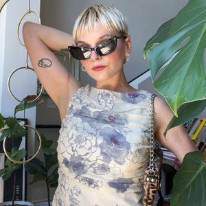 VTG 90s Silk Rouched Floral Top