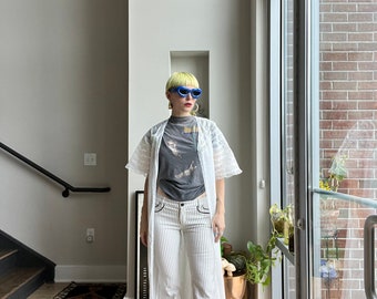 Calça jeans flare elástica com listras HotKiss de cintura baixa VTG Y2K