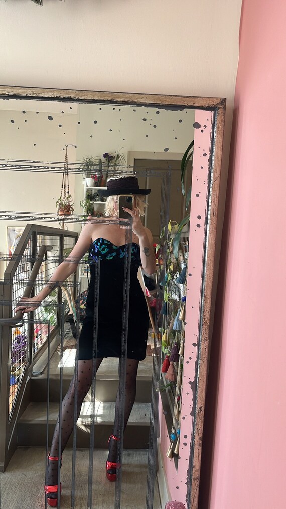 VTG 80s Black Velvet Sequined Cocktail Dress