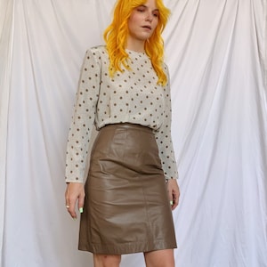 Taupe Leather Pencil Skirt image 1