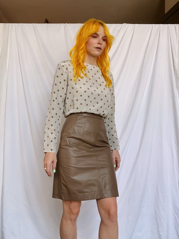 Taupe Leather Pencil Skirt