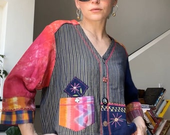 VTG 90s Patchwork Embellished Button up Top