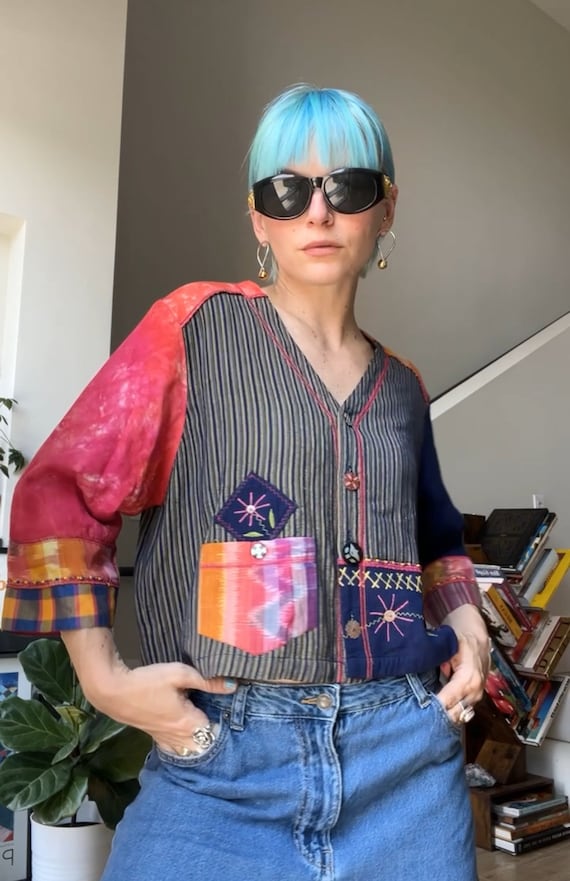 VTG 90s Patchwork Embellished Button up Top - Etsy