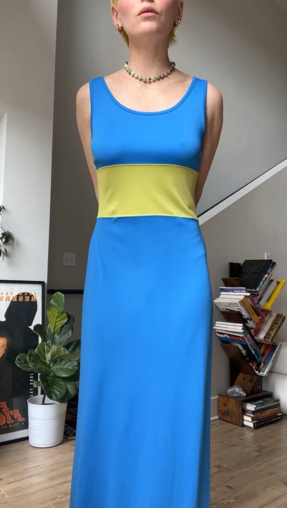 VTG 90s Blue/Green Stripe Midi Dress