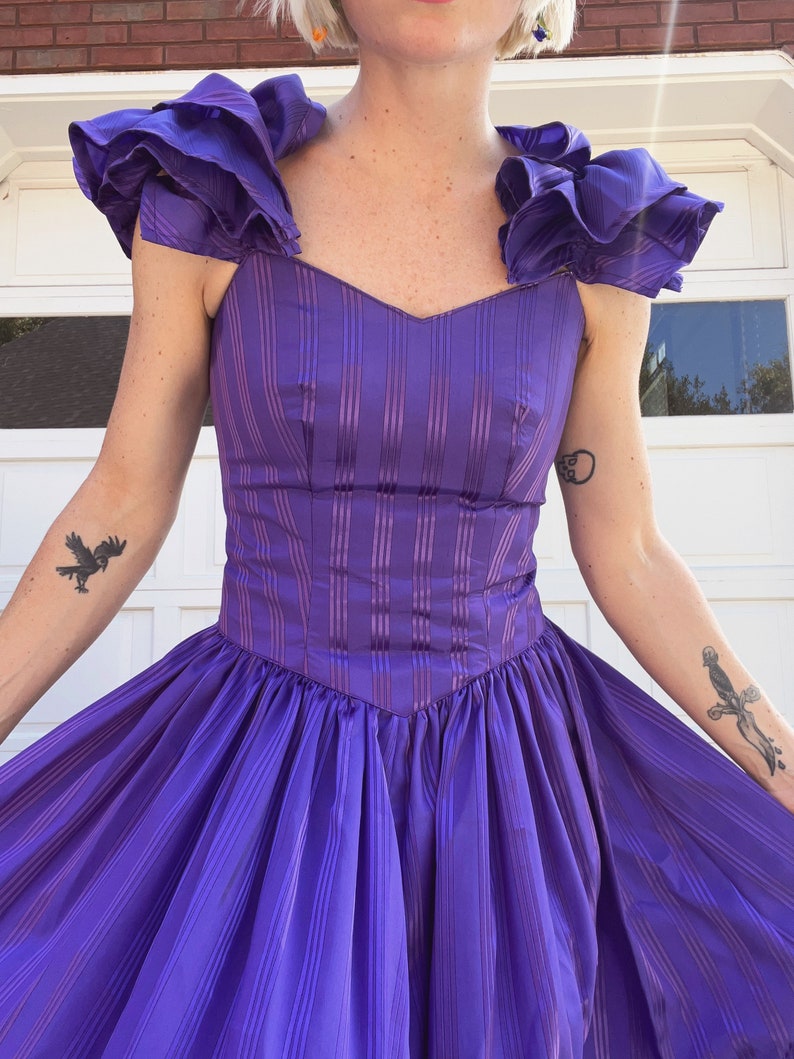 VTG 80s Violet Stripe Floor Length Gown image 7