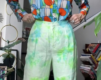 90s Lauren Ralph Lauren Womens 10 Linen White Wide Leg Pants