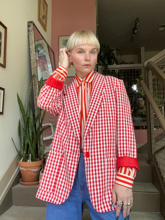 VTG 80s Red/White Gingham Blazer