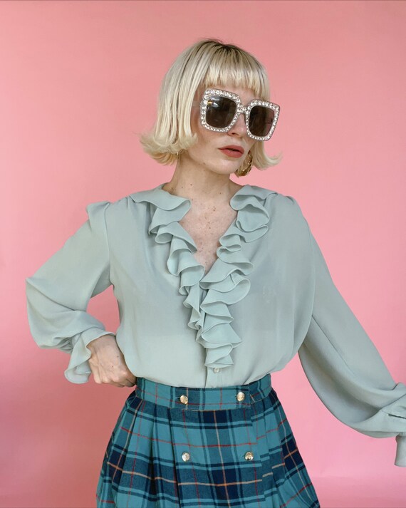 VTG 70s | Seafoam Ruffle Blouse