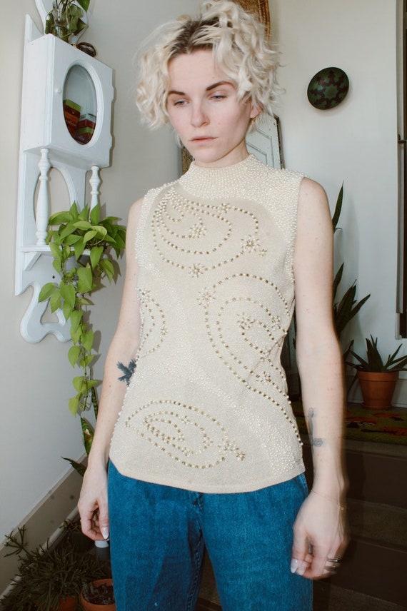 Gold Knit Embellished Tank