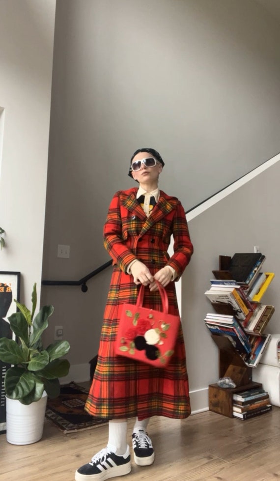 VTG 70s Wool Plaid Hooded Coat