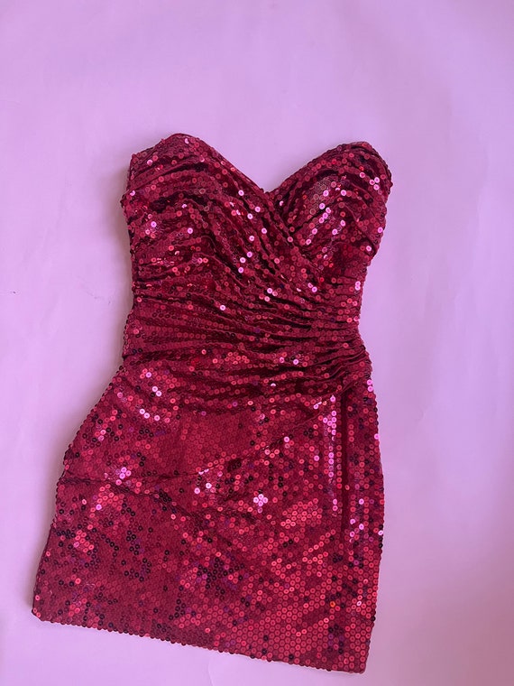 VTG 80s Tadashi Shoji Red Sequin Cocktail Dress