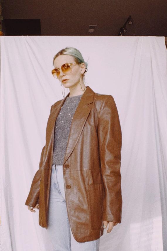 Vintage 70s | Brown Ribbed Leather Blazer