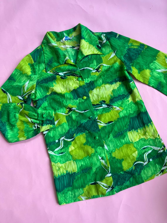 VTG 70s Hawaiian Crane Blouse