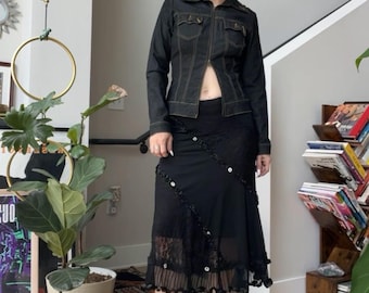 Falda midi de encaje negro VTG Y2K