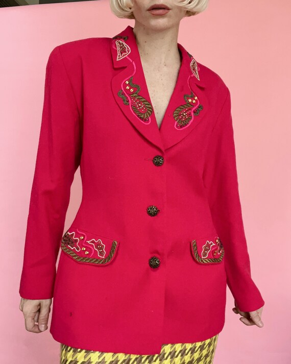 VTG 80s Anne French Fuchsia Pink Wool Blazer