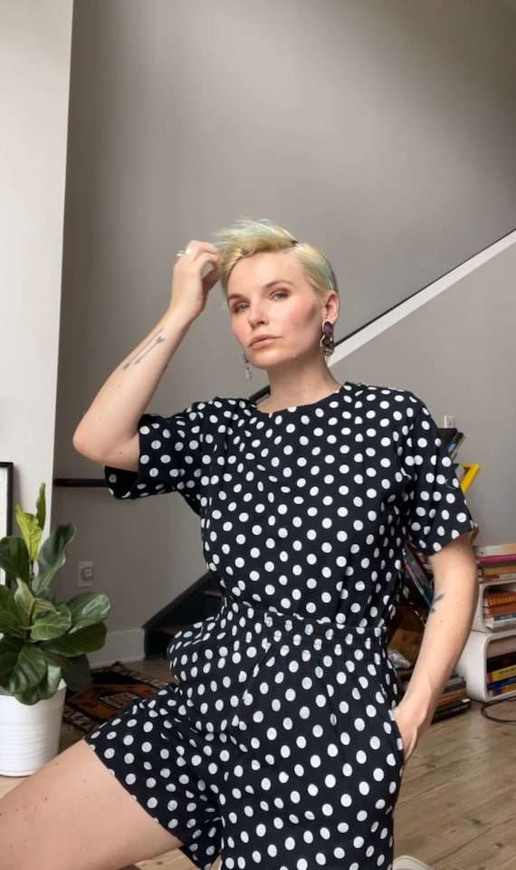 VTG 80s Polka Dot Black and White Cotton Tee/Short